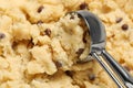 Scoop and raw dough for chocolate chip cookies as background