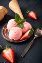 Flat lay with strawberry ice cream Royalty Free Stock Photo