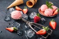 Flat lay with strawberry ice cream