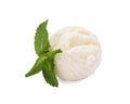 Scoop of tasty ice cream and mint leaves isolated on white Royalty Free Stock Photo