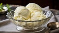 A scoop of vanilla bean ice cream in a vintage bowl Royalty Free Stock Photo