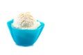 A Scoop of Vanilla Ice Cream in a Plastic Blue Bowl Royalty Free Stock Photo