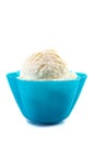 A Scoop of Vanilla Ice Cream in a Plastic Blue Bowl Royalty Free Stock Photo