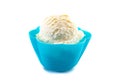 A Scoop of Vanilla Ice Cream in a Plastic Blue Bowl Royalty Free Stock Photo