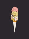 2 scoopes of ice-cream cone , sketch vector.