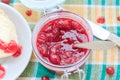 Scooping gooseberry jam jar spoon