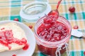 Scooping gooseberry jam jar spoon