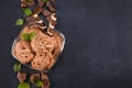 Scoops chocolate ice cream in glass bowl Royalty Free Stock Photo