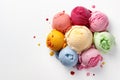 Scoops ice cream. Colorful set of ice cream with different flavors. Top view of ice cream