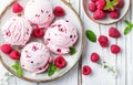 Scoops of Raspberry Ice Cream on a Ceramic Plate Adorned With Fresh Berries Royalty Free Stock Photo