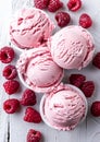 Scoops of Raspberry Ice Cream on a Ceramic Plate Adorned With Fresh Berries Royalty Free Stock Photo