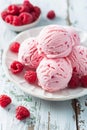 Scoops of Raspberry Ice Cream on a Ceramic Plate Adorned With Fresh Berries Royalty Free Stock Photo