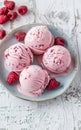 Scoops of Raspberry Ice Cream on a Ceramic Plate Adorned With Fresh Berries Royalty Free Stock Photo