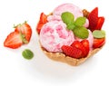 Scoops of strawberry ice cream in a wafer bowl Royalty Free Stock Photo