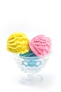 Scoops of Yellow Pink and Blue Ice Cream Royalty Free Stock Photo