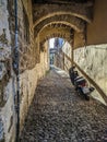 Greek Rhodes old town motorbike scooter alleyway