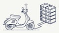 Scooter connected to a server rack, symbolizing cloud infrastructure for fleets, vector design Generative AI Royalty Free Stock Photo