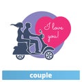 Scooter Couple Riders Vector Flat Style Clipart Illustration Royalty Free Stock Photo