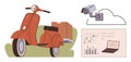 Scooter Delivery, Cloud Surveillance, and Data Analysis Visualization Royalty Free Stock Photo