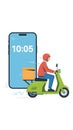 Scooter Delivery Driver Beside Large Smartphone Illustration Royalty Free Stock Photo