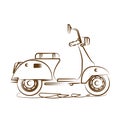 Scooter delivery with line art style. Outline motorcycle icon. Vector illustration. Royalty Free Stock Photo