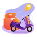 A scooter with delivery of a parcel ordered from an online store. Fast courier