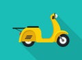 Scooter for delivery. Yellow motorcycle. Cartoon moped. Icon of motorbike. Isolated illustration on white background. Scooter for Royalty Free Stock Photo