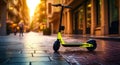 a scooter driving down a puddled street Royalty Free Stock Photo