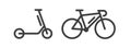 Scooter electric and kick push icon line art vector, bike bicycle thin stroke linear outline image clipart cut out isolated simple Royalty Free Stock Photo