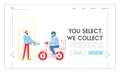 Scooter Express Shipping Service Landing Page Template. Safe Food Delivery, Courier Character Delivering Grocery