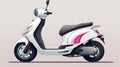 Minimalist Cartoon Style White Motor Scooter With Pink Accents