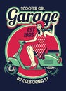 Scooter Girl Garage in Vintage Style Design Royalty Free Stock Photo