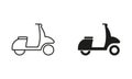 Scooter Line and Silhouette Black Icon Set. Moped, Motorbike, Motorcycle Pictogram. Motorcycle for Delivery Service Royalty Free Stock Photo
