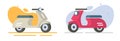 Scooter motor icon flat cartoon vector graphic illustration set, red yellow white small motorcycle moped bike isolated old retro Royalty Free Stock Photo