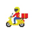 Scooter motorbike fast delivery in pixel art game style Royalty Free Stock Photo