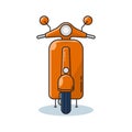 Old vintage scooter motorcycle with orange color, front view, vector illustration