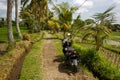 Scooter on a path. Balinese background