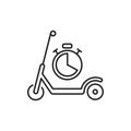 Scooter rental time black line icon. City transport. Pictogram for web, mobile app, promo. UI UX design element