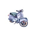Scooter retro watercolor illustration. Hipster vintage travel vehicle Isolated on white background. Beach summer design Royalty Free Stock Photo