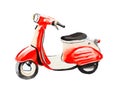 Scooter, watercolor illustration. Vintage moped. Red urban retro motorbike. Motor bicycle isolated on white background. Royalty Free Stock Photo