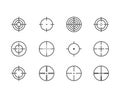 Scope flat line icons set. Target, weapon aim, sniper crosshair vector illustrations. Thin signs for focus, attention Royalty Free Stock Photo