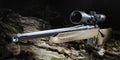 Scope on a hunting gun in a dark forest Royalty Free Stock Photo