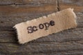 scope word on a piece of paper close up, business creative motivation concept Royalty Free Stock Photo