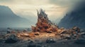 A scorched earth with a skeletal remains in the foreground Royalty Free Stock Photo