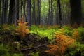 scorched forest floor with fresh ferns and grasses growing Royalty Free Stock Photo