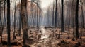 Scorched forest after wildfires