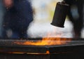 Scorching a grill with fire. Gas burner with flames Royalty Free Stock Photo