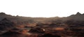 brown rocky mars surface. alien planet landscape. science fiction fantasy terrain. Transparent PNG background. foggy, misty. Royalty Free Stock Photo