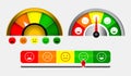 Set of score indicators or rating meter level or gauge speedometer indicator concept. eps 10 vector