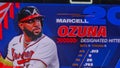 A scoreboard with Atlanta Braves Marcell Ozuna being displayed at Truist Park in Atlanta Georgia